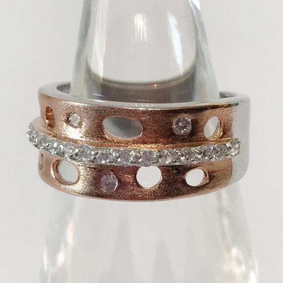 Brushed Copper Red Rose Gold Tone Over Sterling Silver 925 Abstract Cutout Ring - Picture 10 of 14